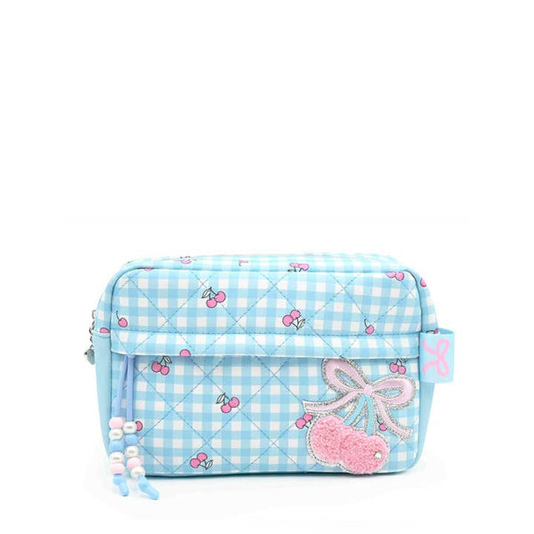 Quilted Cherry and Gingham Printed Pouch