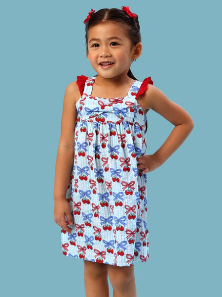 Berries & Bows Cotton Gauze Flutter Bow Woven Dress