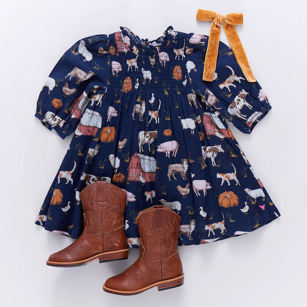 Girls Stevie Puff Sleeve Dress - On The Farm