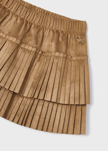 Faux Suede Pleated Skirt-Tan