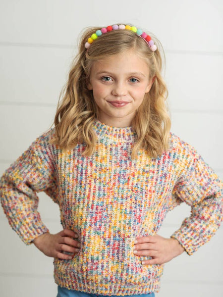 Rainbow Confetti Textured Crew Neck Sweater