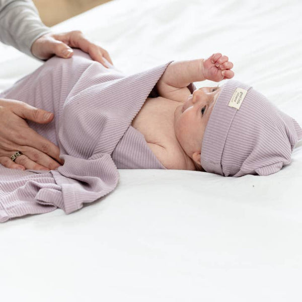 BT Purple Rib Swaddle & Beanie Set