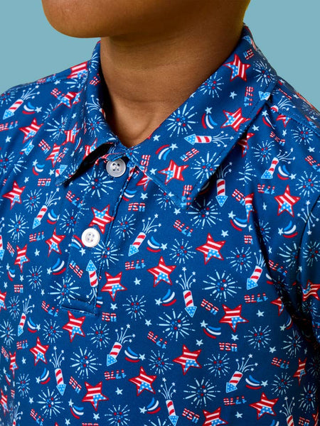 Red White & Boom Fireworks Knit Short Sleeve Performance Polo