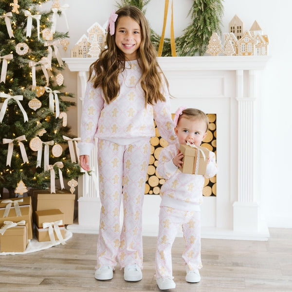 Gingerbread Bow Trellis Christmas Sweatshirt & Flare Leggings Set
