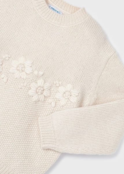 Cream Floral Embroidery Knit Sweater