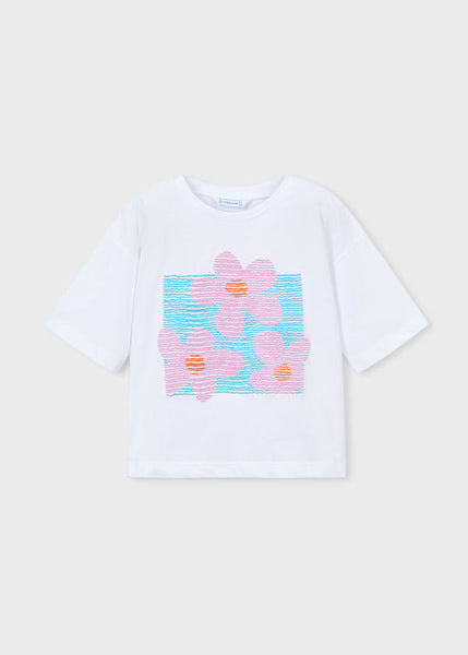 White Lilac Flowers Drop Shoulder Tee