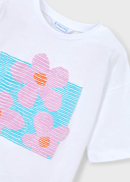 White Lilac Flowers Drop Shoulder Tee