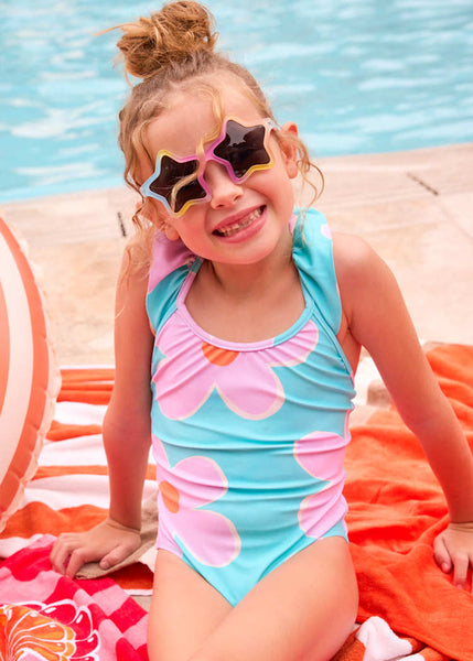 Lilac Ruffled Printed Swimsuit