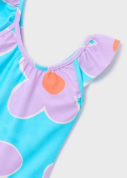 Lilac Ruffled Printed Swimsuit