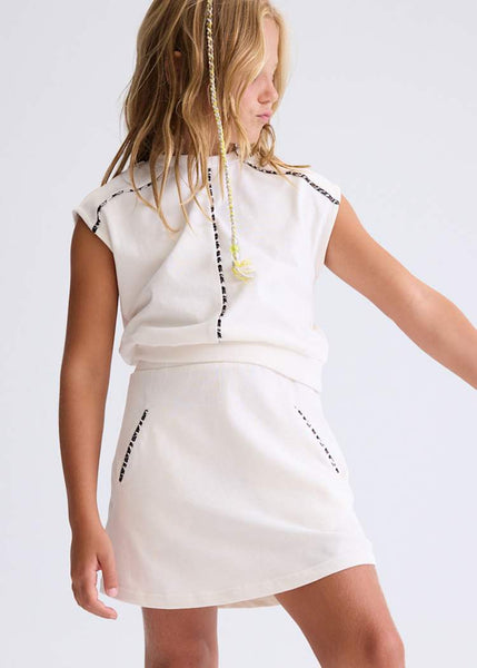 Bone with Leopard Trim Skirt Set