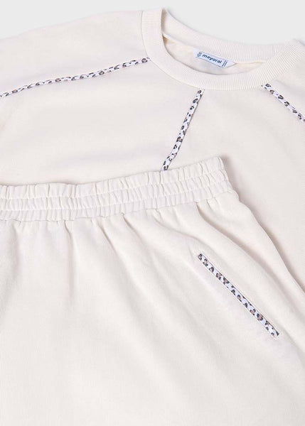 Bone with Leopard Trim Skirt Set