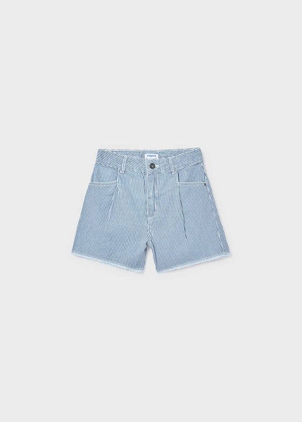 Indigo Striped Denim Shorts