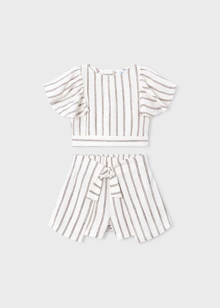 Beige Striped Skirt Set