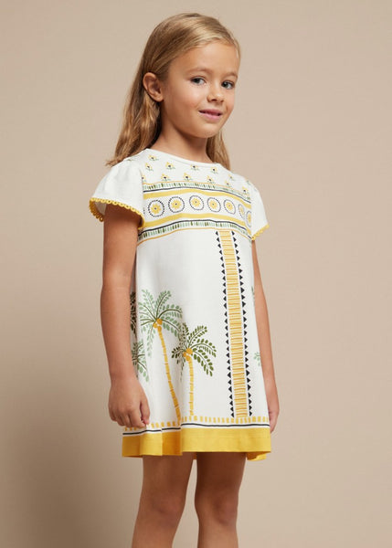 Girls Dress Palm Print-Honey