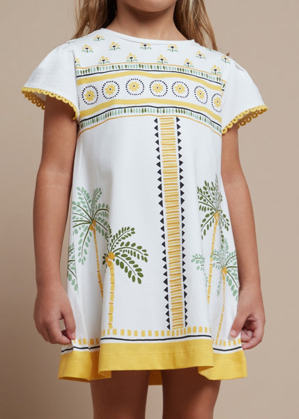 Girls Dress Palm Print-Honey