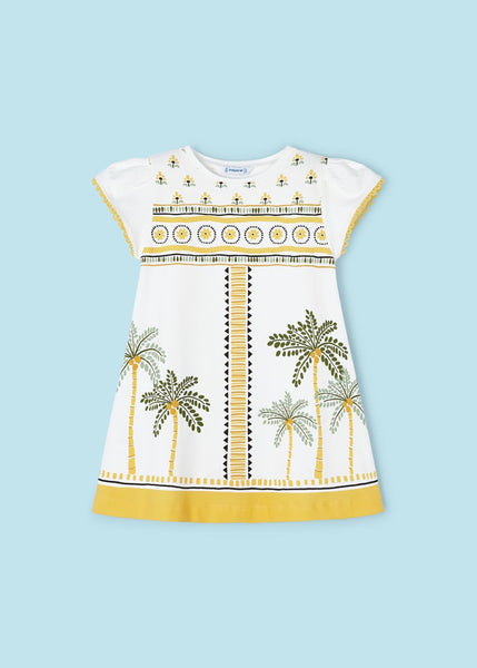 Girls Dress Palm Print-Honey