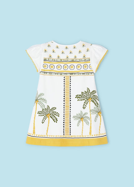 Girls Dress Palm Print-Honey