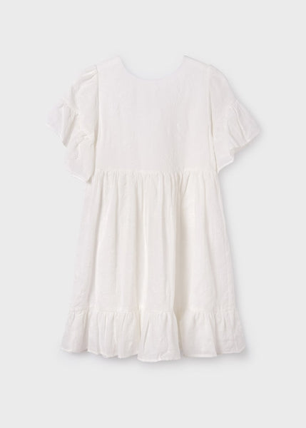 Embossed Embroidery Dress-Off White