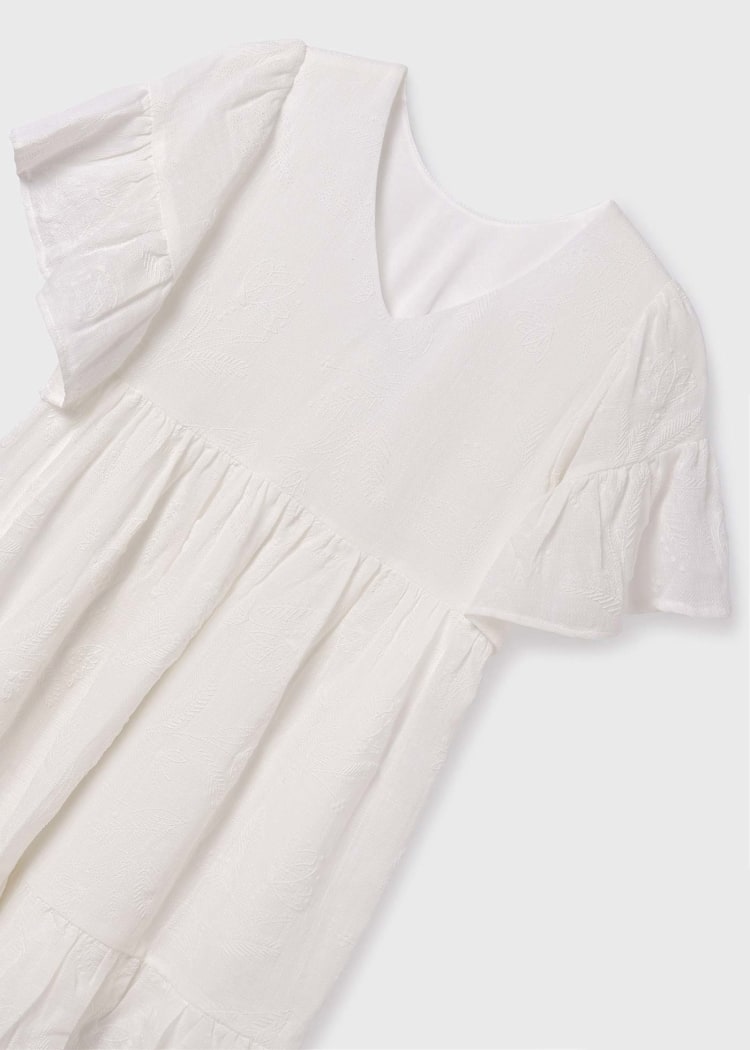 Embossed Embroidery Dress-Off White