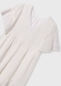 Embossed Embroidery Dress-Off White