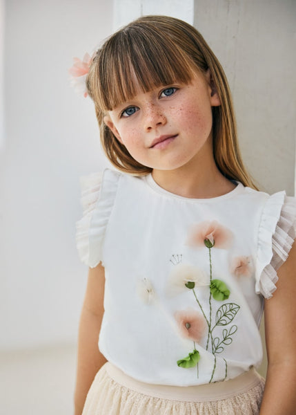 Floral Tulle Top-Off White/Nude