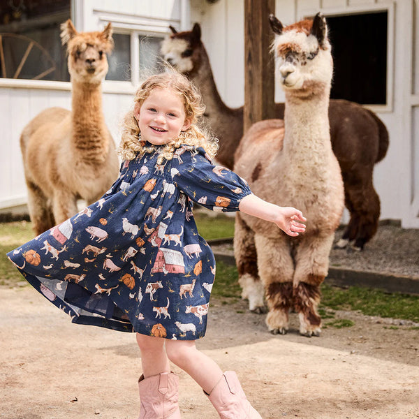 Girls Stevie Puff Sleeve Dress - On The Farm