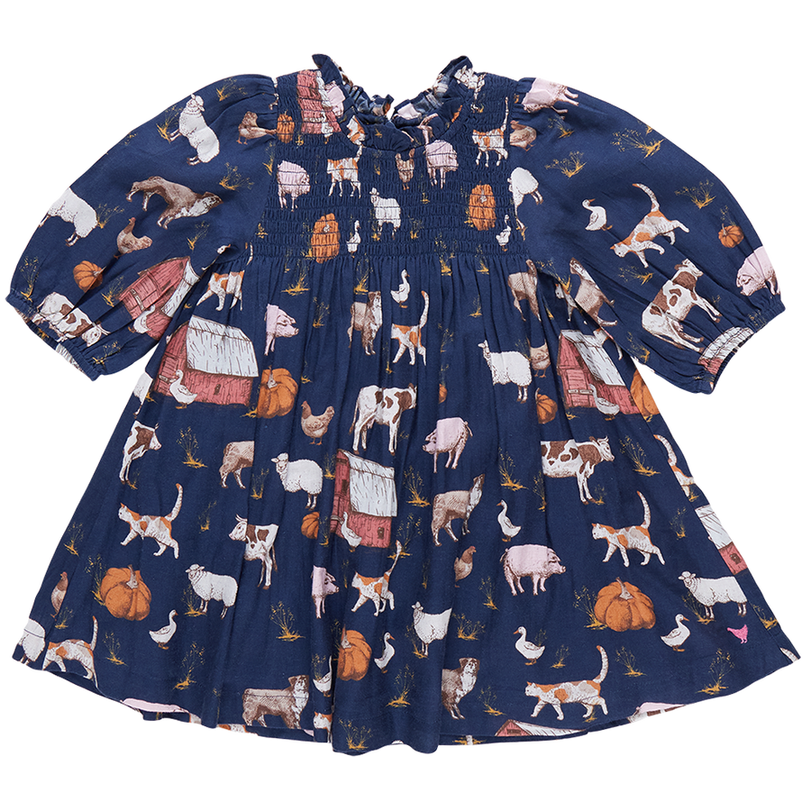 Girls Stevie Puff Sleeve Dress - On The Farm