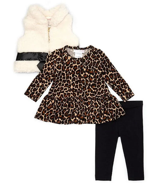 Leopard Faux Fur Vest Set