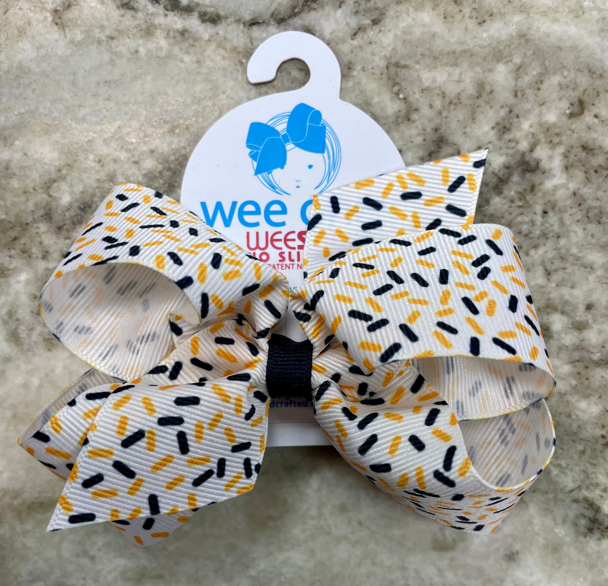 MED Confetti Print Bow- Navy/Gold