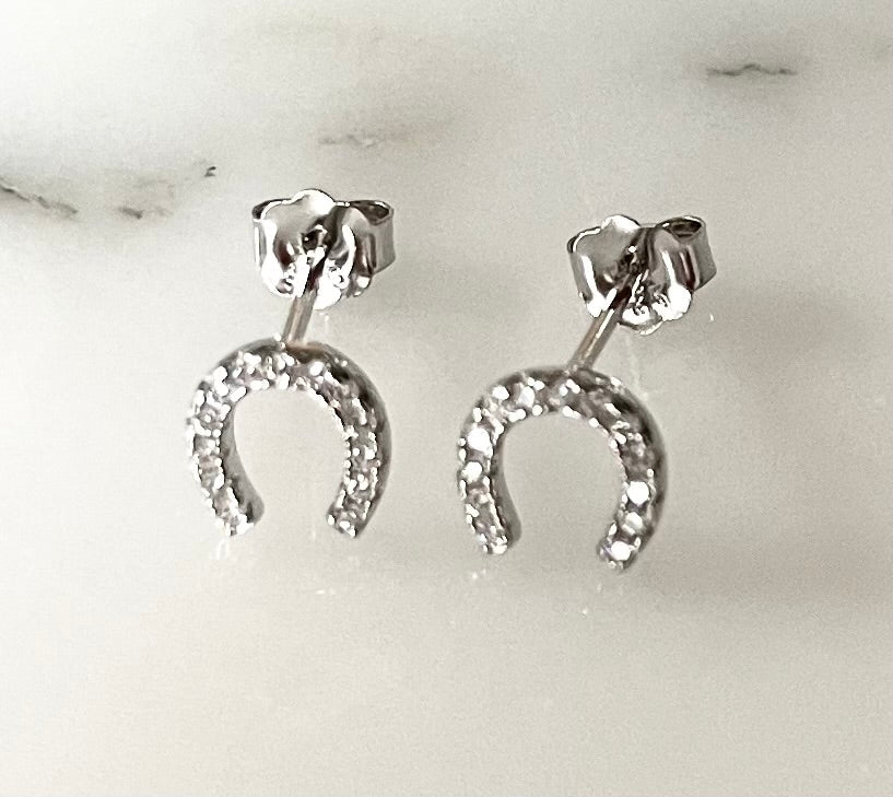 LUCKY HORSE SHOE CZ EARRINGS STERLING SILVER