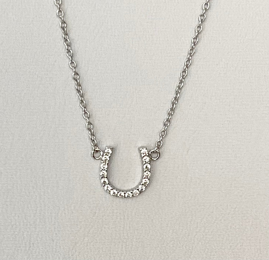 STERLING SILVER LUCKY HORSESHOE PENDANT WITH CZ