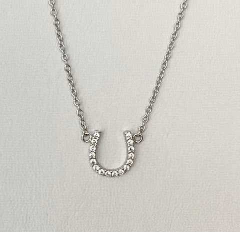 STERLING SILVER LUCKY HORSESHOE PENDANT WITH CZ