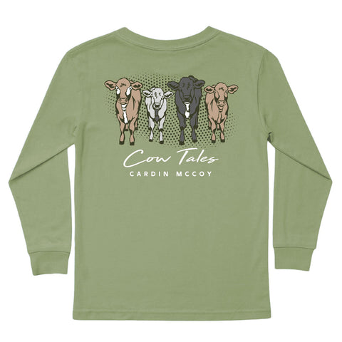 Light Olive Cow Tales Long Sleeve Tee