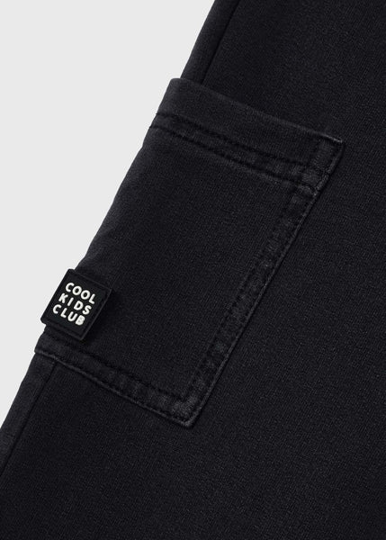 Knitted Denim Fleece Cargo Joggers-Black