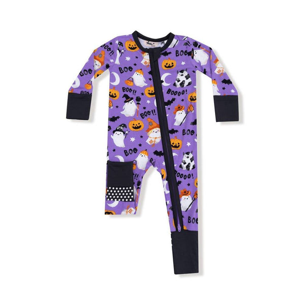 Costumed Purple Ghosts Glow-in-the-Dark 2-way Zipper Romper