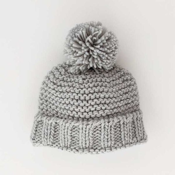 Ice Grey Garter Stitch Beanie Hat