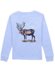 Reindeer Light Blue Long Sleeve Pocket Tee