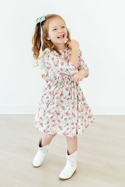 Cowgirl Cutie 3/4 Sleeve Ruffle Twirl Dress