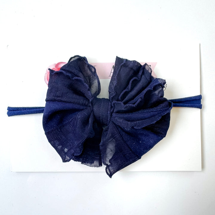 Skinny Mini Ruffled Headband-Navy
