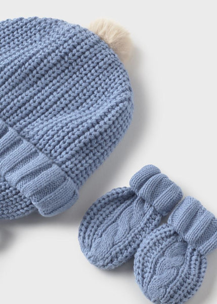 Newborn Hat and Mittens Set - Blue