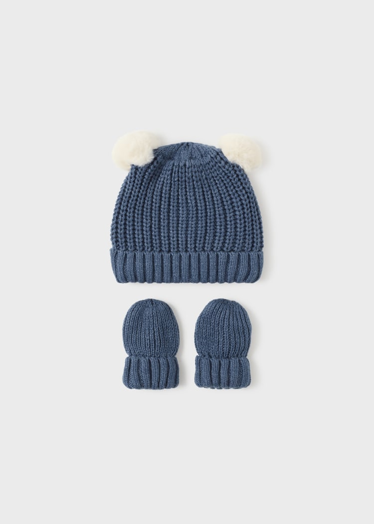 Newborn Knit Hat & Mittens Set-Ocean