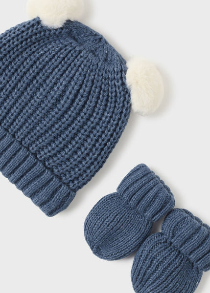 Newborn Knit Hat & Mittens Set-Ocean