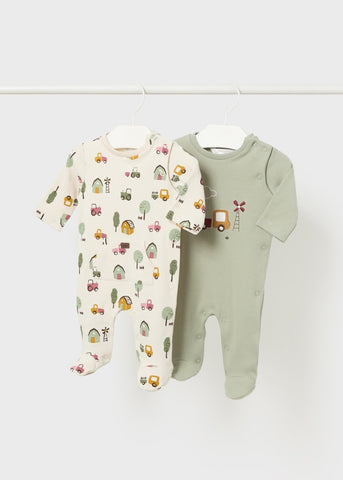 Farm Print Snap Footed Rompers