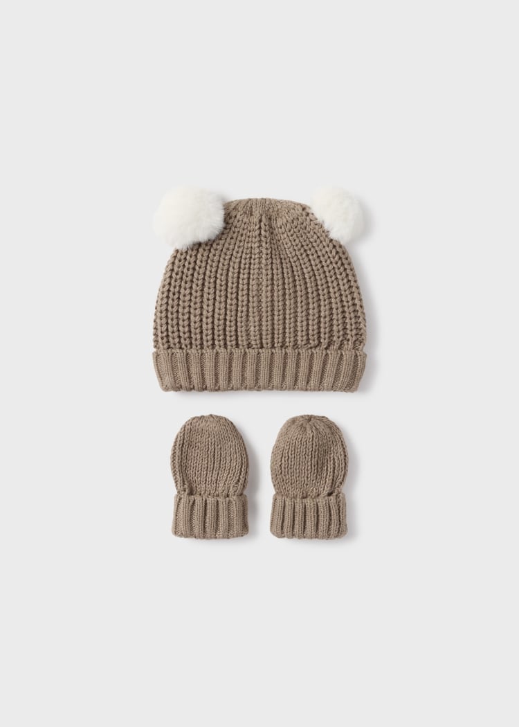 Newborn Tricot Hat and Mittens Set-Tiramisu