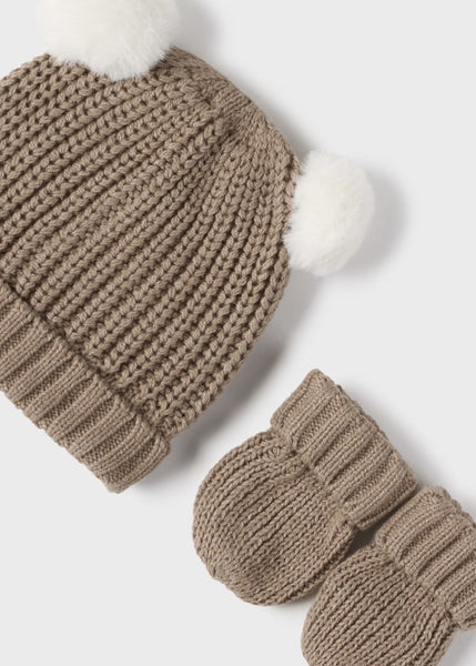 Newborn Tricot Hat and Mittens Set-Tiramisu