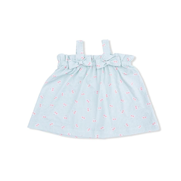 Top w/Bows & Ruffle Leg Bloomers - Tiny Cherry Stripe
