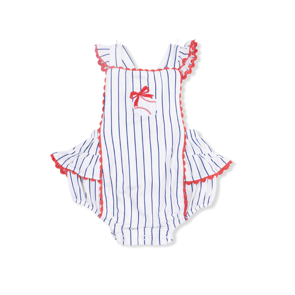 Ric Rac Ruffle Sunsuit - Baseball Stripe