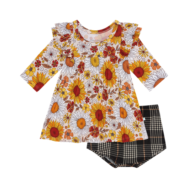 Goldie 3/4 Sleeve Flutter Dress & Bloomer Set