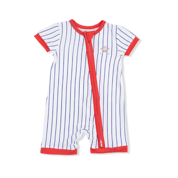 Shortie 2 Way Zipper Romper - Baseball Stripe