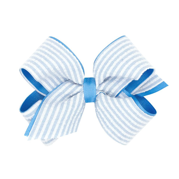 Medium Genuine Seersucker Fabric and Grosgrain Underlay Bow